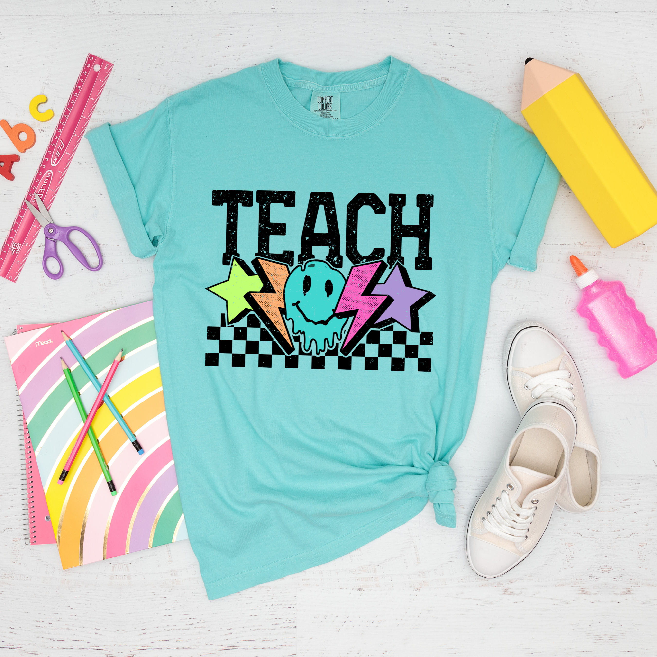 Checkered Smiley Teach - Short Sleeve T-Shirt