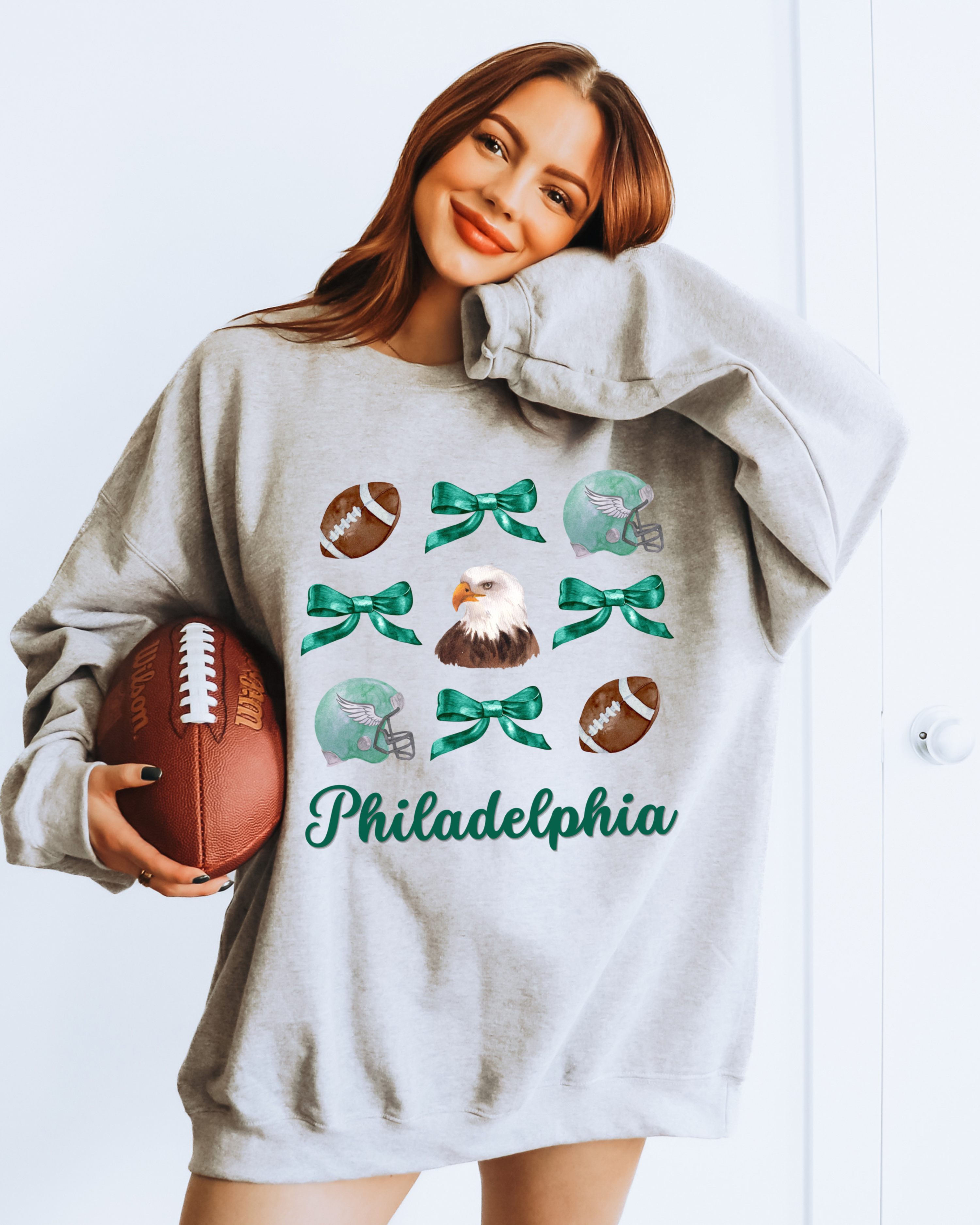 Coquette Football Bows Crewneck Sweatshirt
