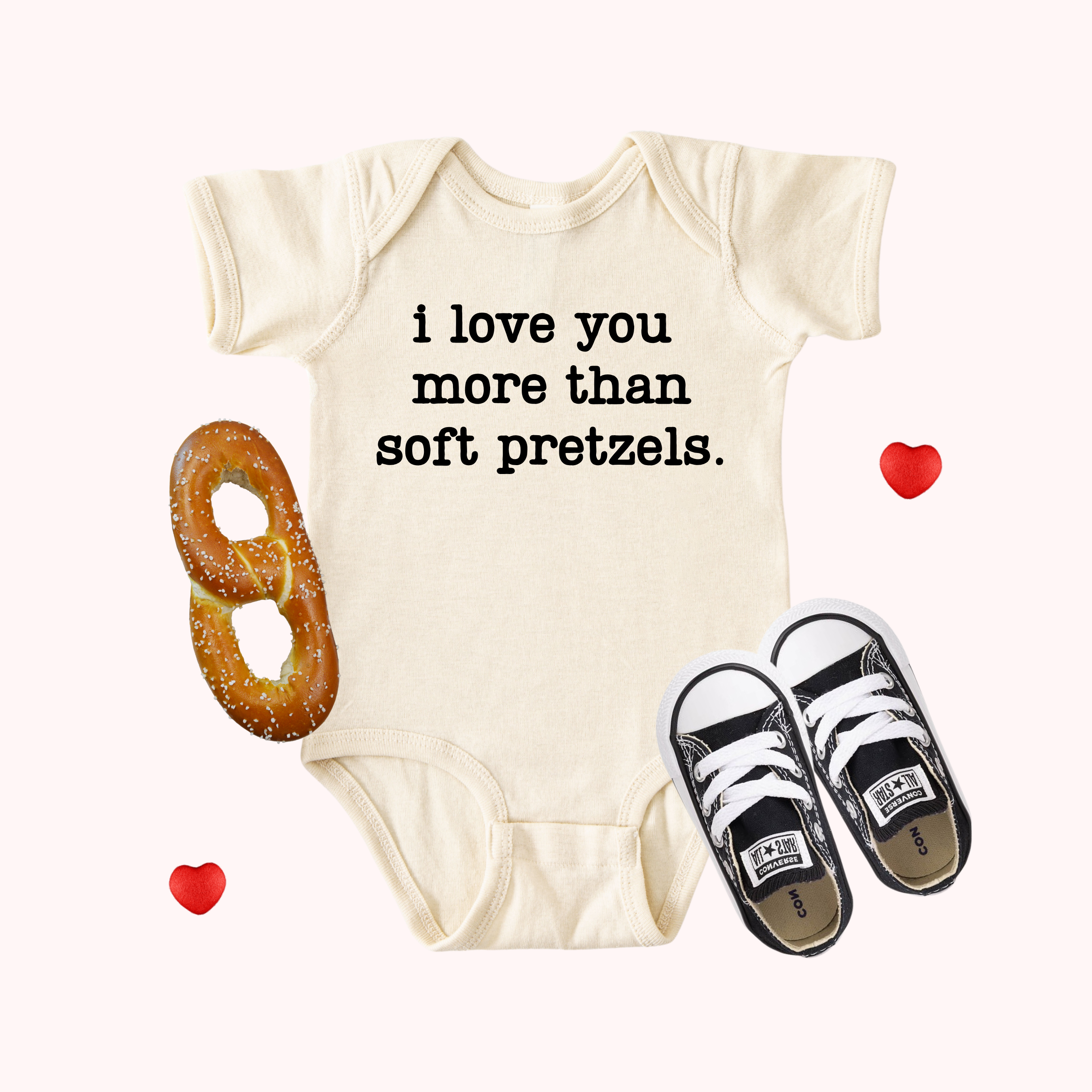 I Love You More Than Soft Pretzels Short Sleeve Baby Onesie