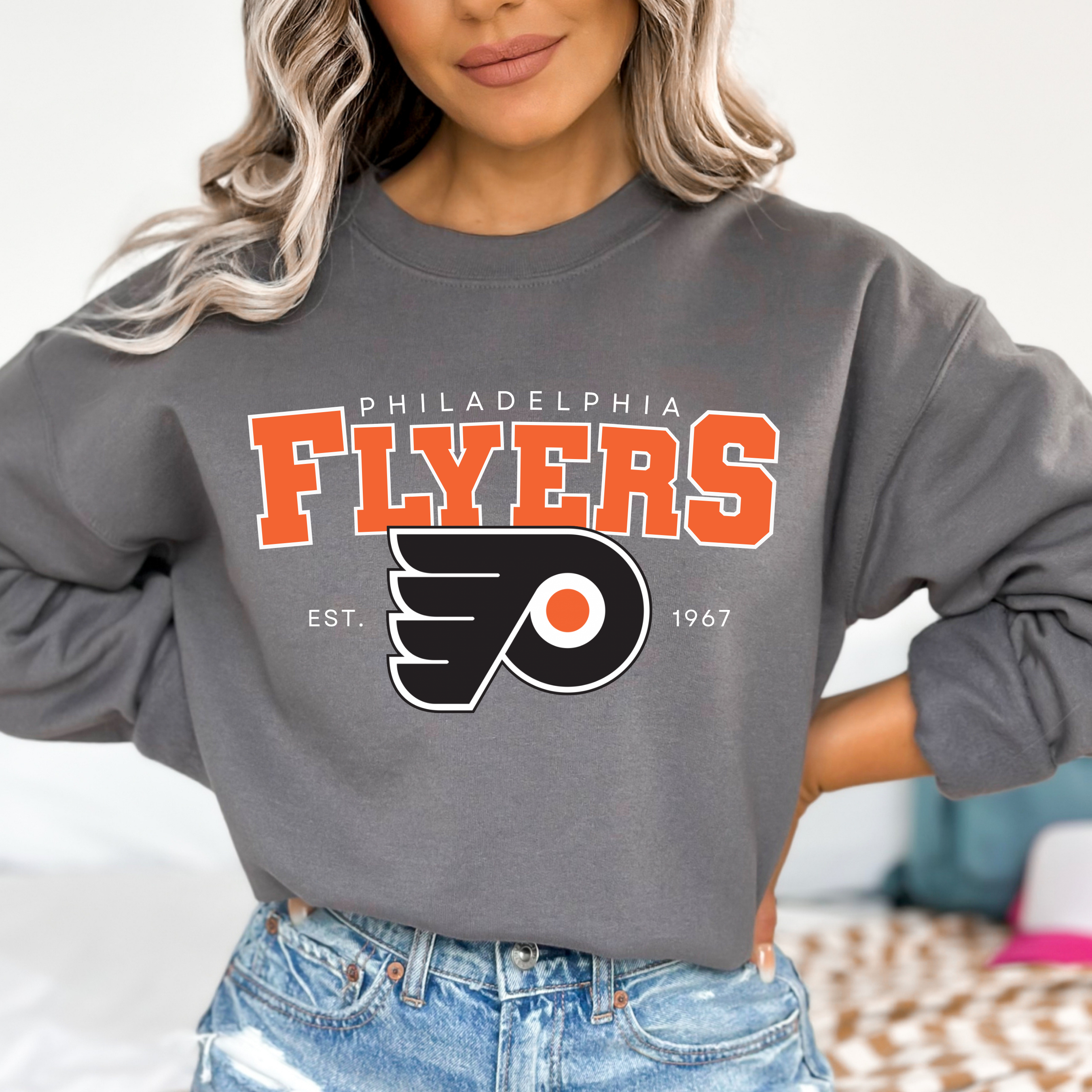 Philadelphia Hockey - Adult Crewneck Sweatshirt (Charcoal)