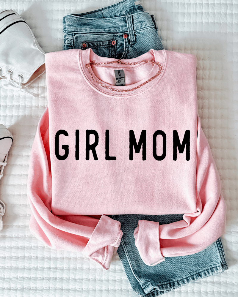 Girl Mom - Women's Crewneck Sweatshirt (Light Pink) - Lily + AJ Clothing Co.