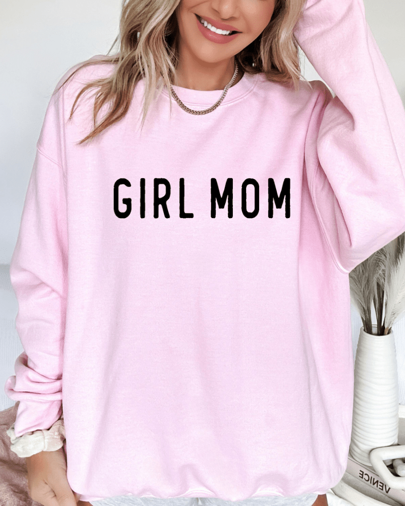 Girl Mom - Women's Crewneck Sweatshirt (Light Pink) - Lily + AJ Clothing Co.