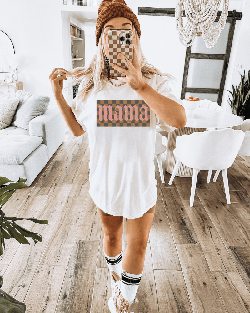 Gothic Checkered Mama - Short Sleeve Adult T-Shirt (Cream) - Lily + AJ Clothing Co.