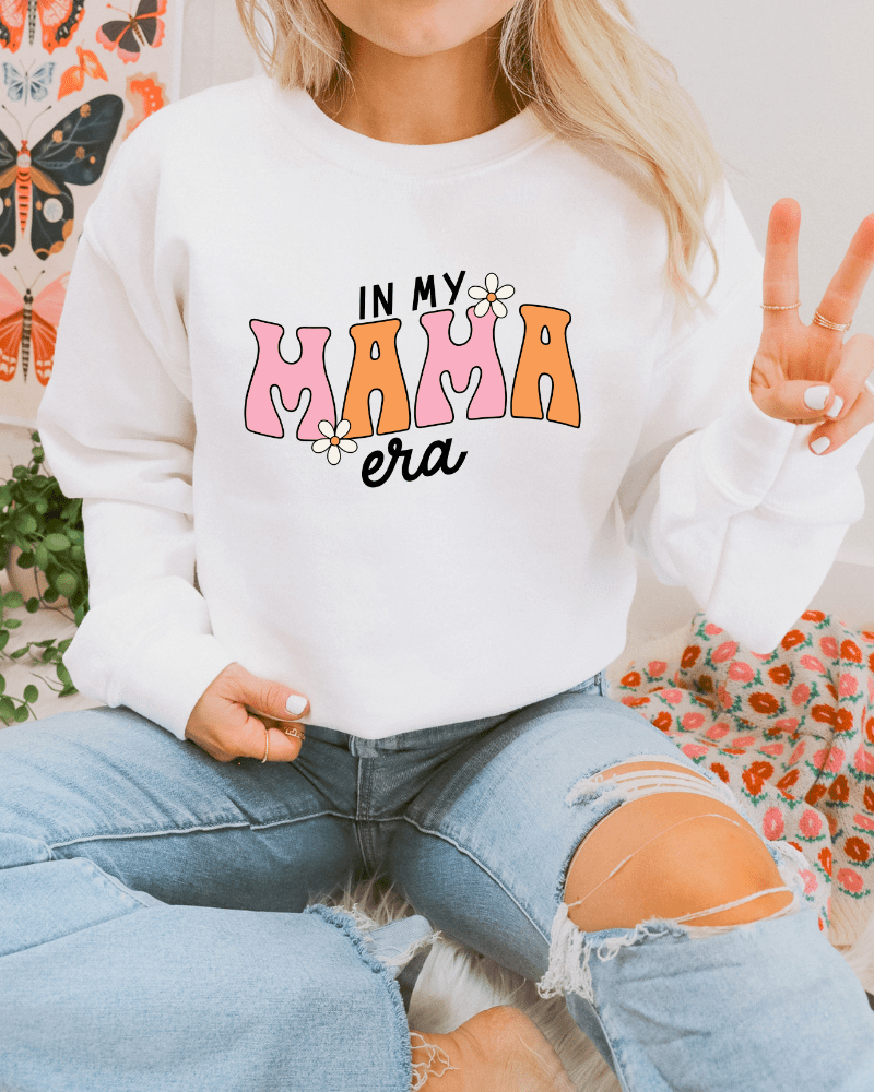 In My Mama Era - Adult Crewneck Sweatshirt (White) - Lily + AJ Clothing Co.