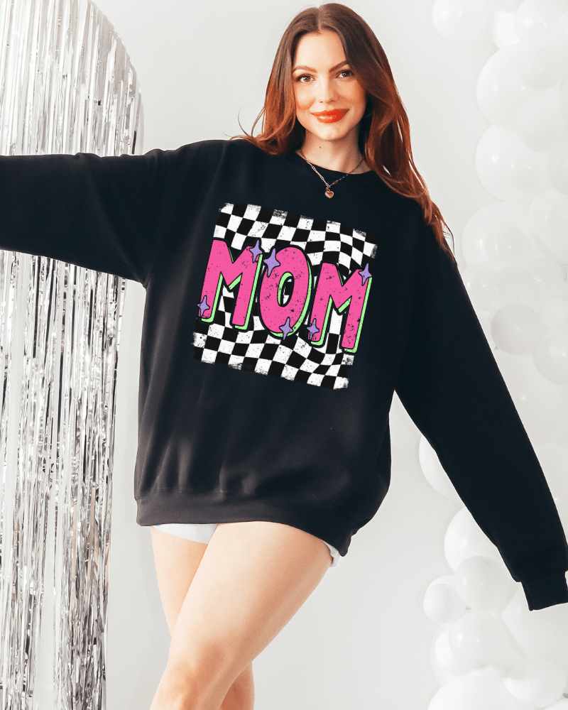 Retro Mom - Adult Crewneck Sweatshirt (Black) - Lily + AJ Clothing Co.