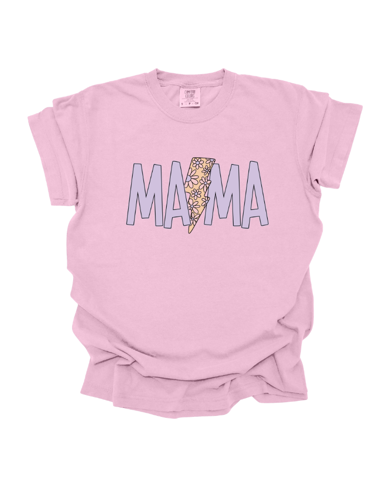 Floral Lightning Bolt Mama T-Shirt (Pink)
