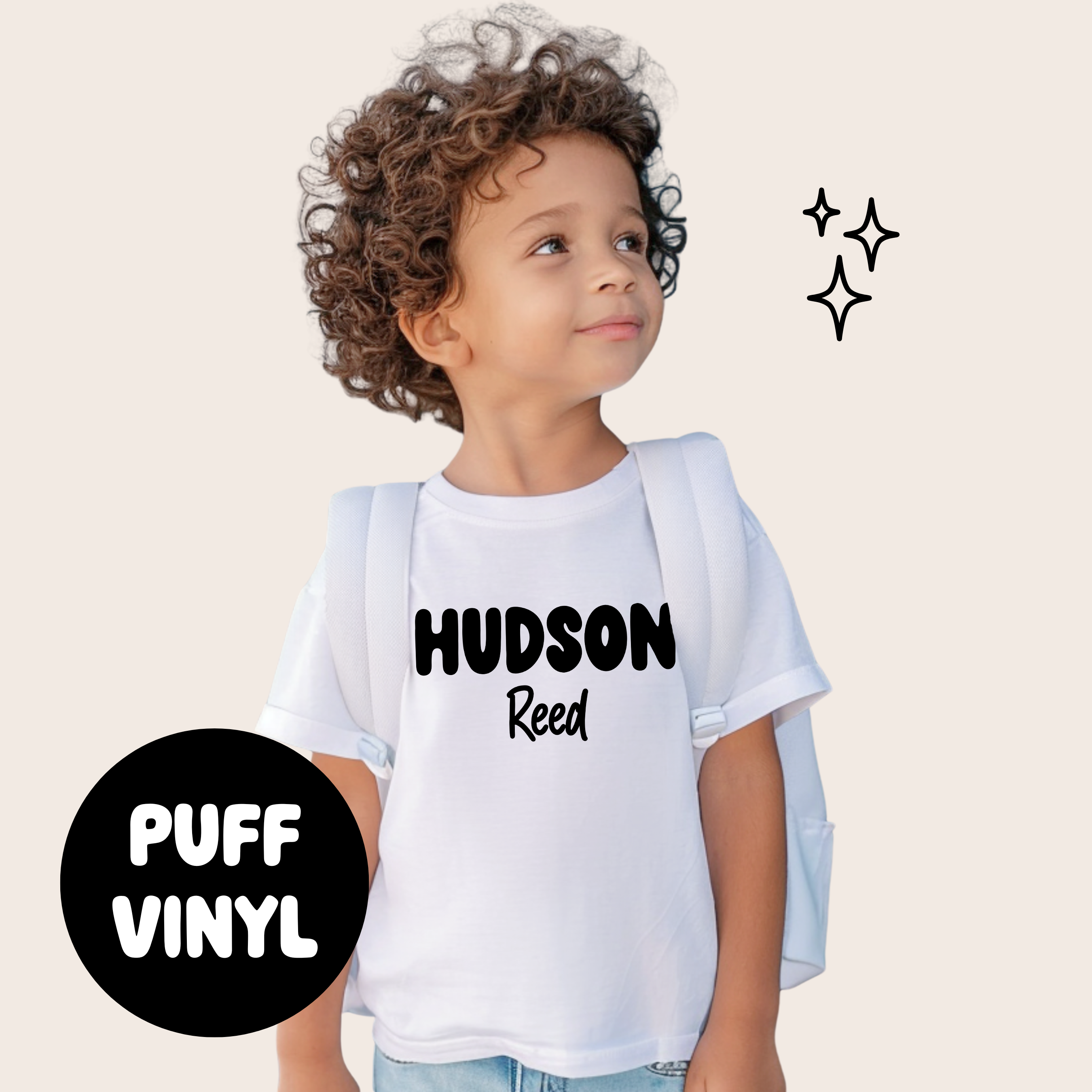 Custom Puff Vinyl Boys Name - Kids Short Sleeve T-Shirt