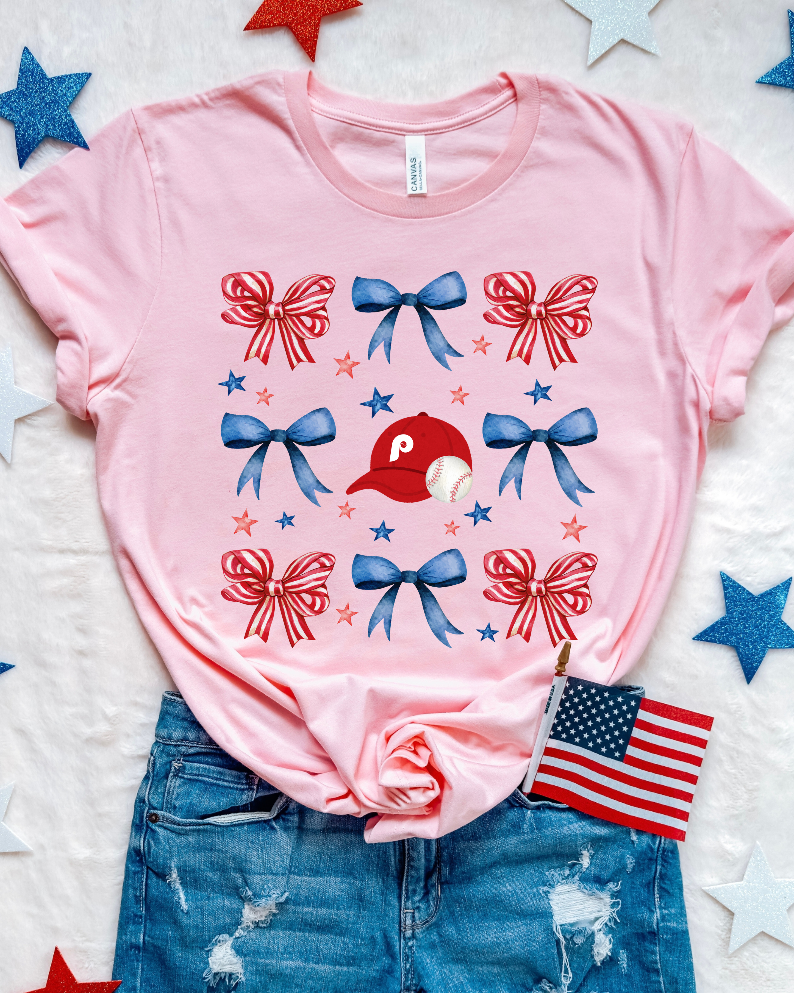 Coquette Phillies Bows Kids Short Sleeve T-Shirt