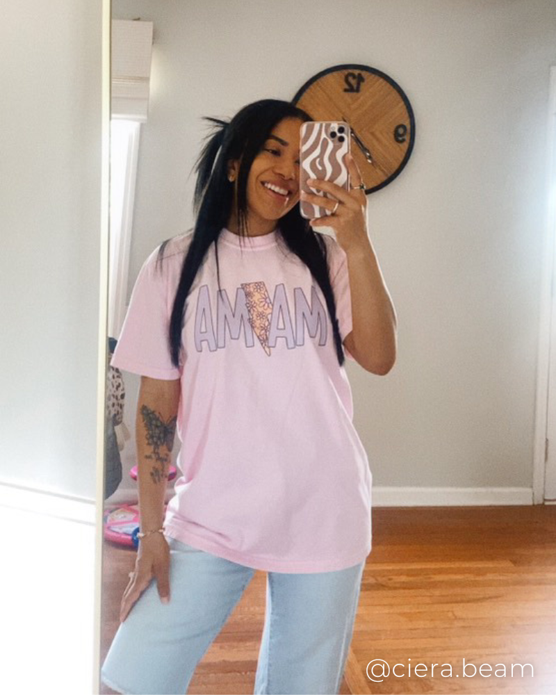 Floral Lightning Bolt Mama T-Shirt (Pink)