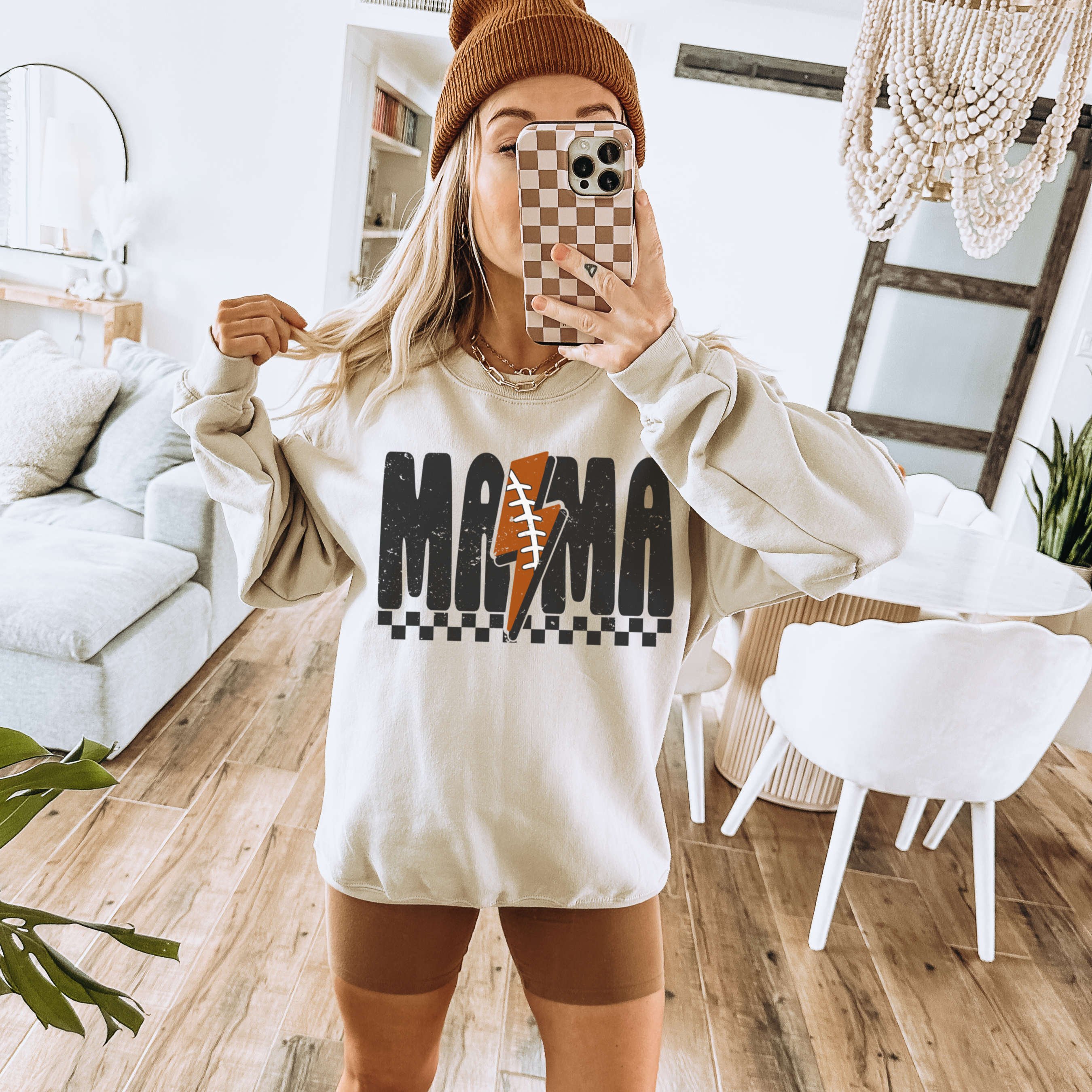 Lightning Bolt Football Mama - Adult Crewneck Sweatshirt