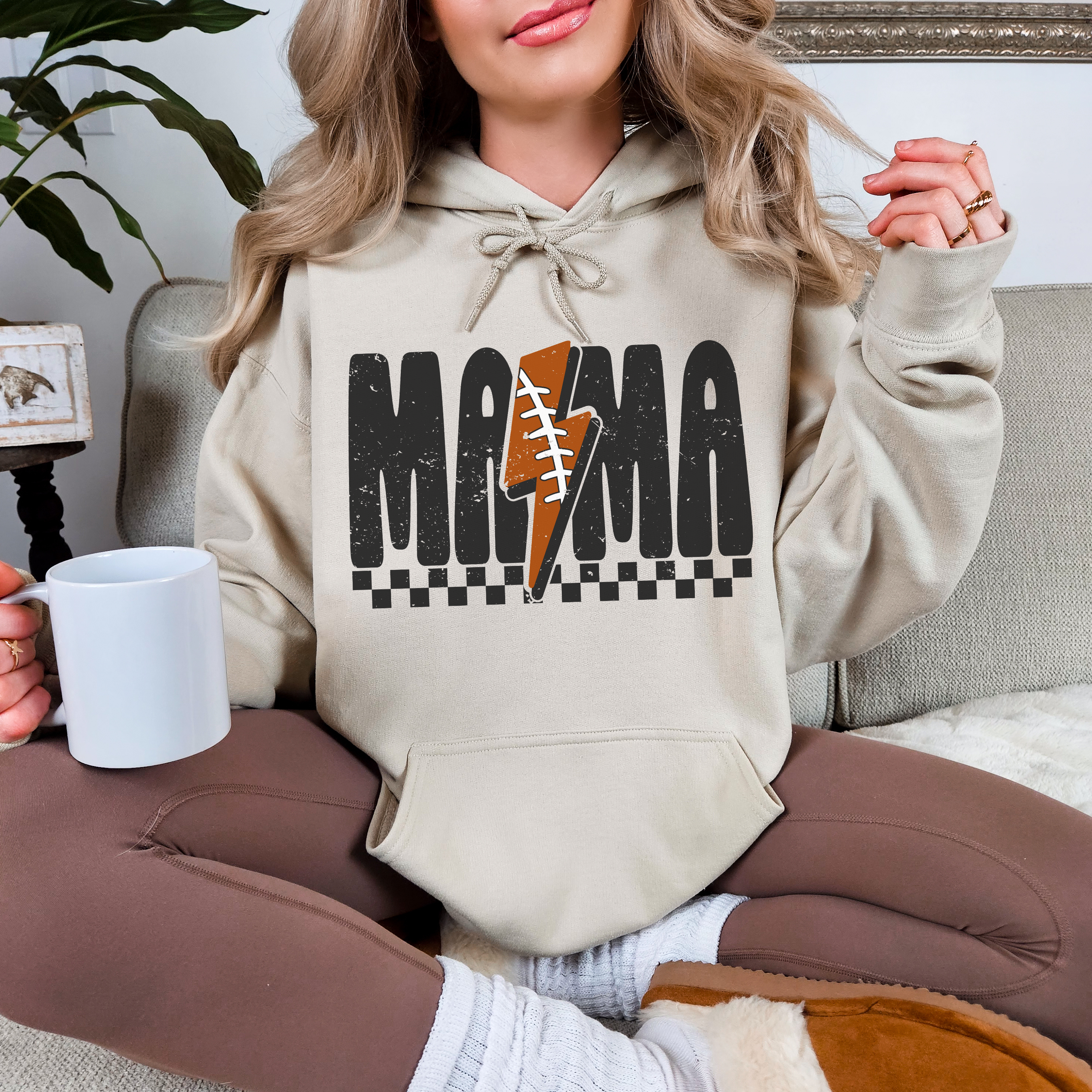 Lighting Bolt Football Mama  - Hoodie