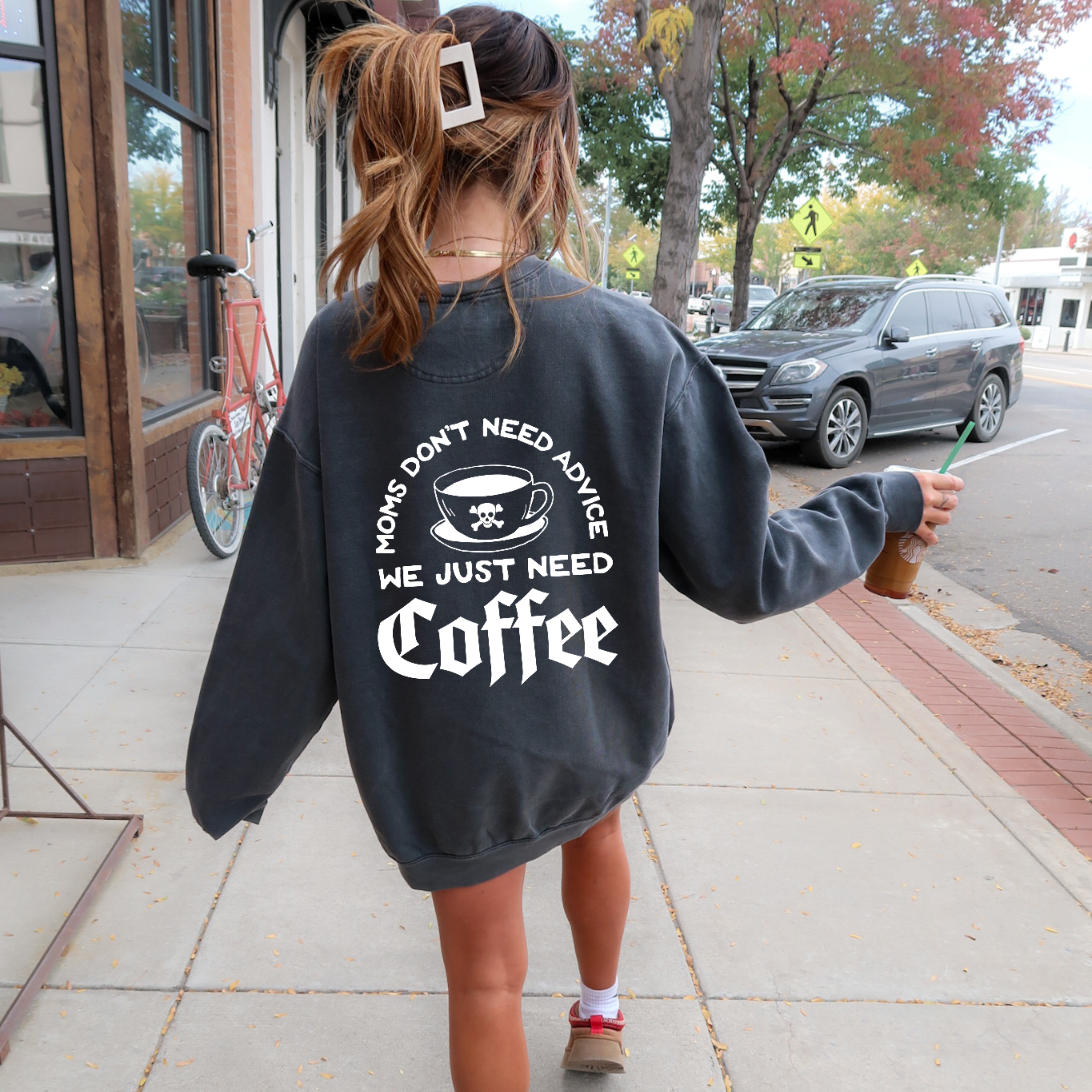 Moms Don't Need Advice - Adult Crewneck Sweatshirt (Pepper)