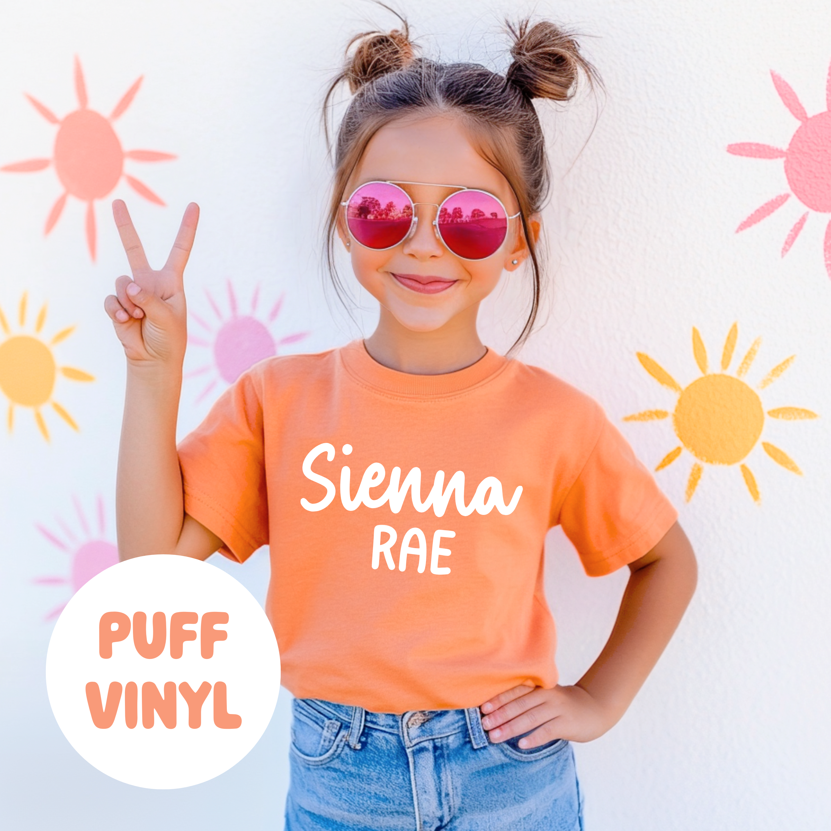 Custom Puff Vinyl Girls Name - Kids Short Sleeve T-Shirt